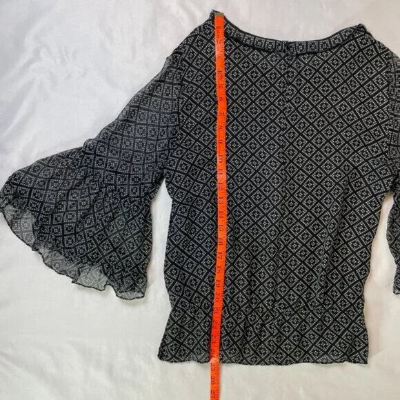 Kobi Halperin Silk Diamond Print Sheer Blouse Bell Sleeves Size M - Picture 6 of 10